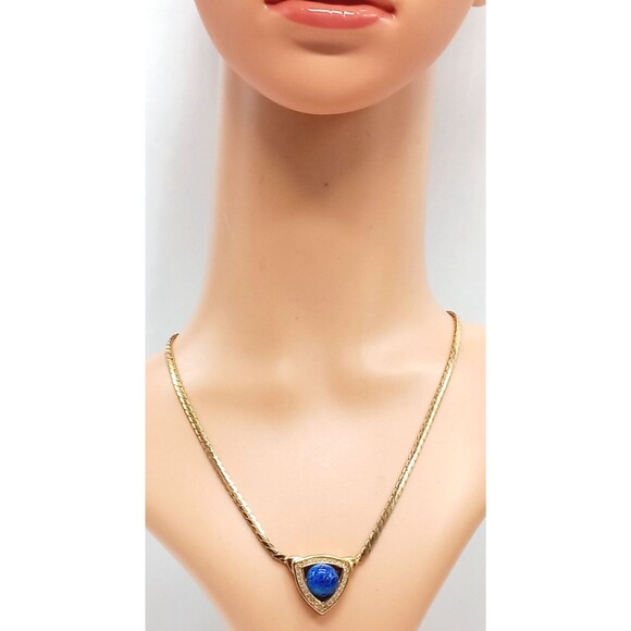 Grosse' Signed GoldTone Collar Necklace Gorgeous Faux Lapis Stone - Picture 3 of 8